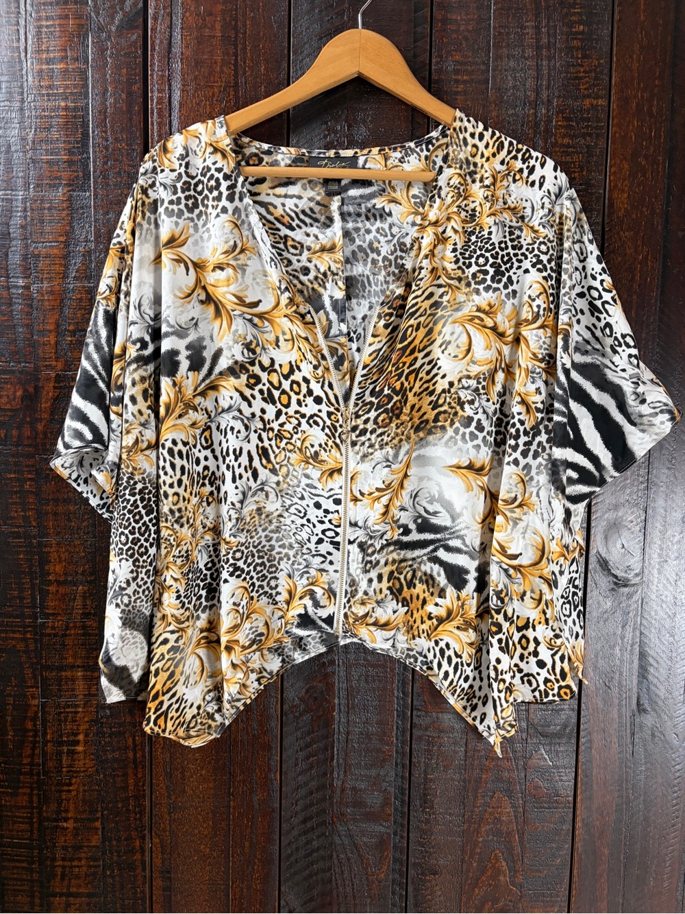 Thalia Sodi Animal Print Zip-Front Batwing Blouse